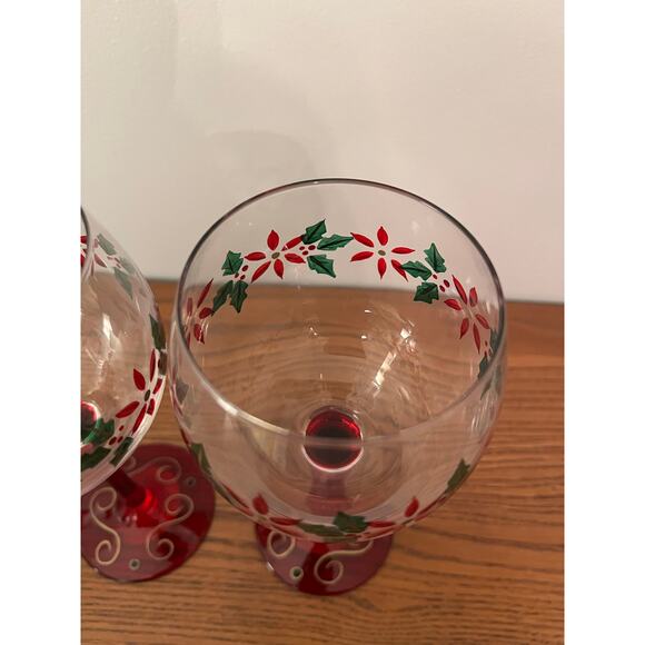Vintage 2000s Pier 1 Poinsettia balloon wine glasses 16 oz - Picture 4 of 5